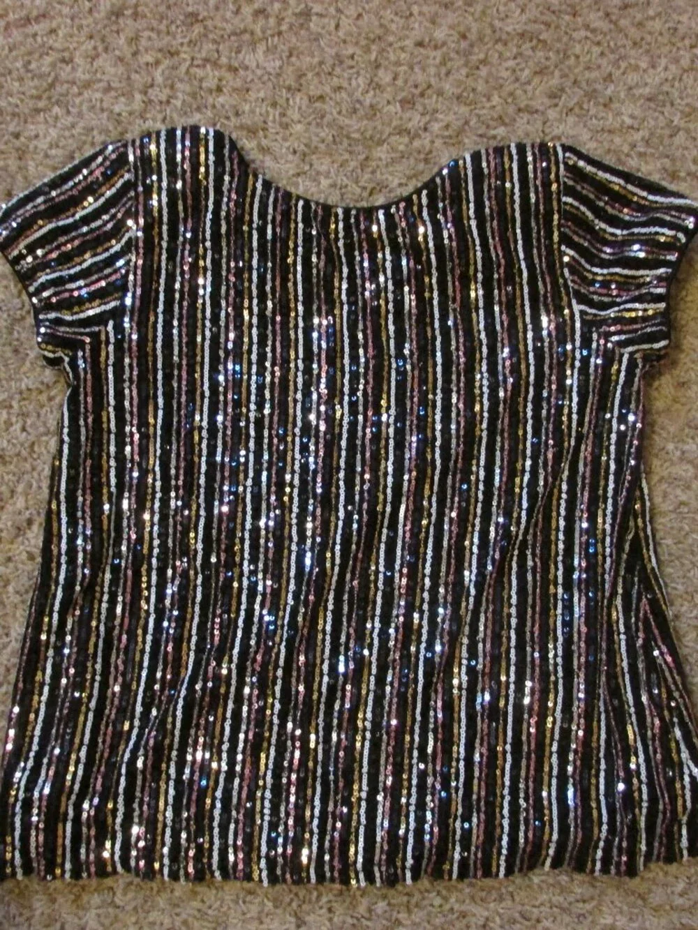 NWOT Art Class Girls Large 10/12 Full Sequin Shirt Black Gold White Formal